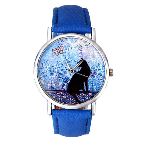 Montre Femme 2018 Fashion Women Watches Cat Pattern Leather Band Analog Quartz Vogue Ladies Men Watch Clock And Watch Box