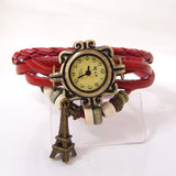 vintage Eiffel Tower tag fashion quartz watch women genuine cow leather beads bracelet wrist watch