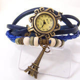 vintage Eiffel Tower tag fashion quartz watch women genuine cow leather beads bracelet wrist watch