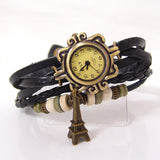 vintage Eiffel Tower tag fashion quartz watch women genuine cow leather beads bracelet wrist watch