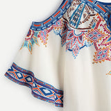 Dotfashion Aztec Print Boho Blouse 2018 Women Vintage Lace Up Cold Shoulder Summer Tops Fashion Sexy Tribal Short Sleeve Blouse