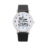 Vico 2018 New Fashion Women Watch Follow Dreams Words Pattern PU Leather Quartz Analog Wrist Watches