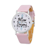 Vico 2018 New Fashion Women Watch Follow Dreams Words Pattern PU Leather Quartz Analog Wrist Watches