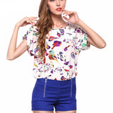 lollas 2018 New Cute Multicolor Chiffon Blouse Print O-neck Short Sleeve Shirt For Women S-XL