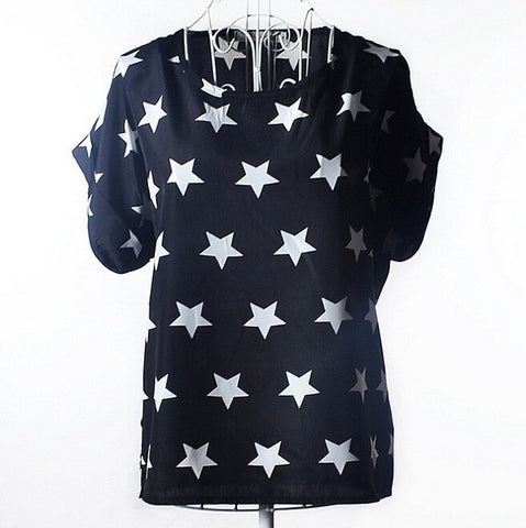lollas 2018 New Cute Multicolor Chiffon Blouse Print O-neck Short Sleeve Shirt For Women S-XL