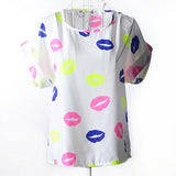 lollas 2018 New Cute Multicolor Chiffon Blouse Print O-neck Short Sleeve Shirt For Women S-XL