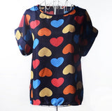 lollas 2018 New Cute Multicolor Chiffon Blouse Print O-neck Short Sleeve Shirt For Women S-XL