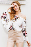 2018 summer women Elegant Chic off shoulder chiffon blouse shirt women Sexy white print blouse Casual flare sleeve blouse