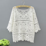 Hollow Out White Blouse Fashion 2018 Summer Crochet Lace Tops Women Transparent Casual Loose Sexy Blouses Womens Clothing