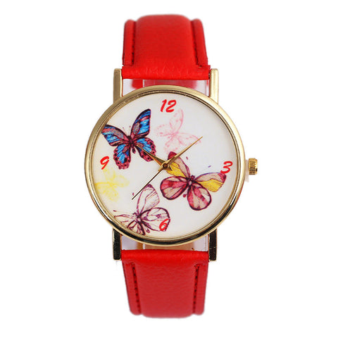 Women Watch Cute Butterfly Dial Quartz Watches PU Leather Wrist Band Casual Wristwatch Clock Gifts For Lady Gift  LL@17