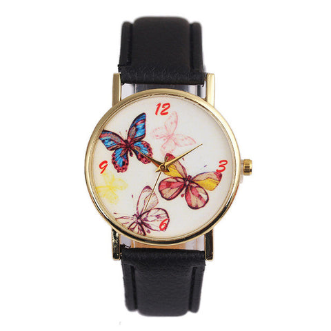 Women Watch Cute Butterfly Dial Quartz Watches PU Leather Wrist Band Casual Wristwatch Clock Gifts For Lady Gift  LL@17